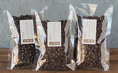 【中深煎セット】 コーヒー挽き豆 100g×3種セット 【お菓子と自家焙煎コーヒー ソカロ】 F21U-636