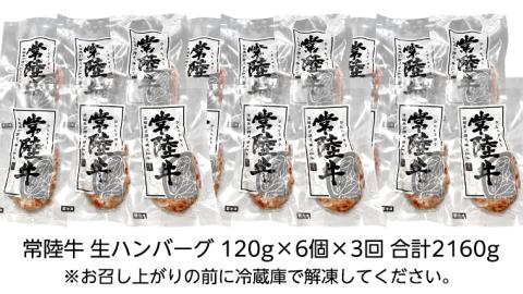 【３ヶ月定期便】 黒毛和牛 常陸牛 100% 特製 プレミアム 生ハンバーグ 120g×6個入り 合計720g 八千代町産 白菜 使用 無添加 無着色 保存料不使用 冷凍 牛 牛肉 [AU054ya]