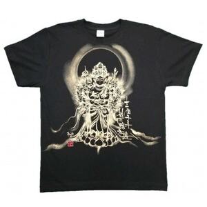 手描きTシャツ 仏画 十一面千手観音 黒 (半袖 Mサイズ)【1615165】