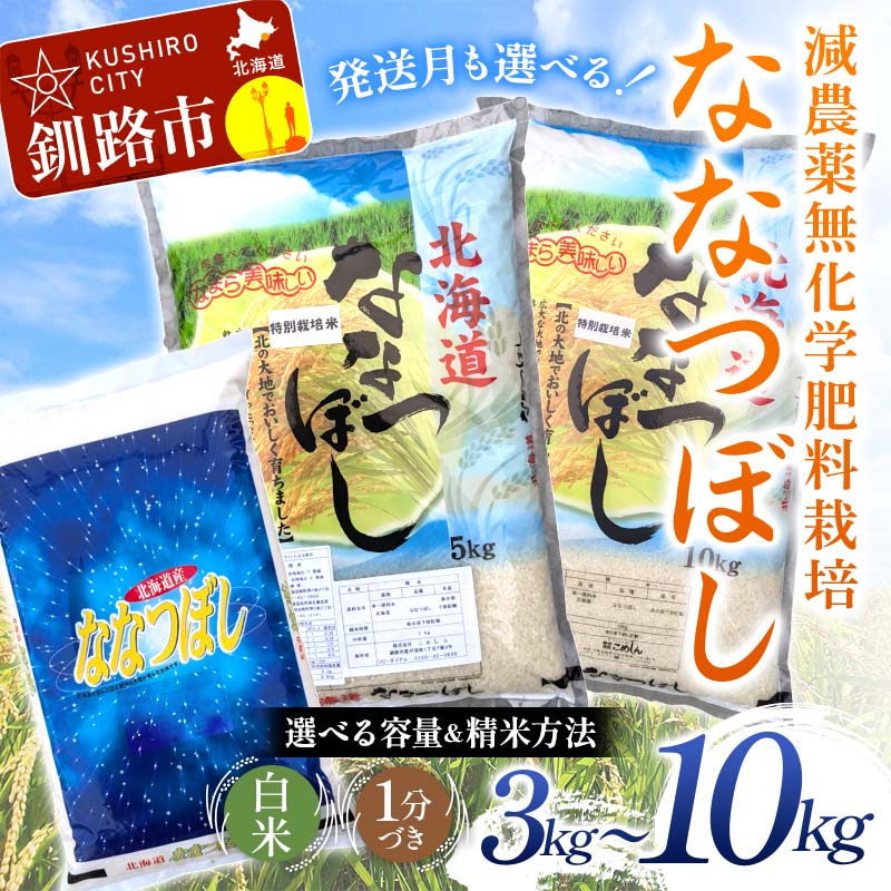 【ふるさと納税】【選べる容量・種類・発送月】【令和7年度産 】【新米】農薬9割減 ・ 化学肥料不使用ななつぼし（3kg／5kg／10kg） 白米 1分づき 北海道産 米 コメ こめ お米 白米 玄米 F4F-9545var