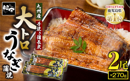 1661-2 大人気！鯉家の極上蒲焼「大トロうなぎ蒲焼（2尾）」270g【九州産・手焼き備長炭】　KN040-002-01