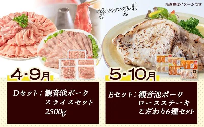 豚・鶏5種類の定期便（12ヶ月間）〔T100（12）-1501〕_(都城市) 観音池ポーク 焼くだけミートポーク6種セット 宮崎名物チキン南蛮セット 観音池ポークスライスセット 宮崎県産鶏焼くだけミー