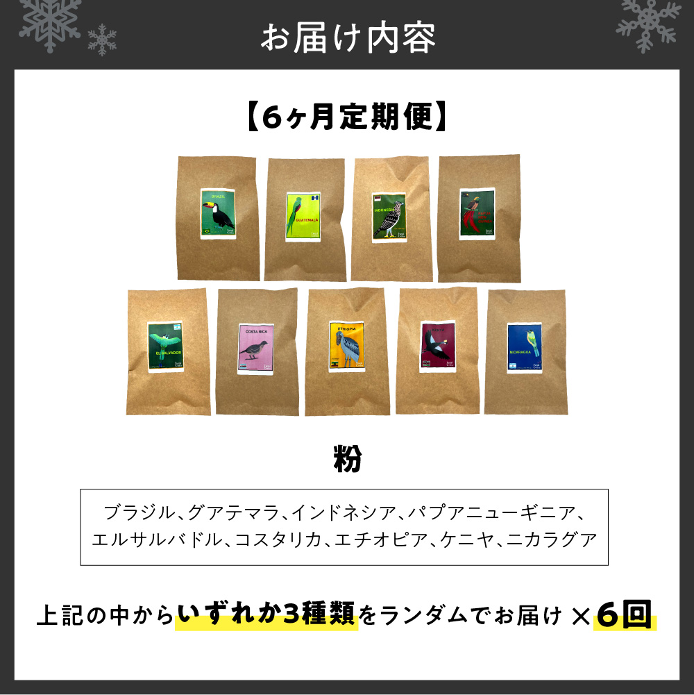 【定期便6ヶ月】世界のコーヒーを飲み比べ 定期便 全6ヶ月　店主厳選 珈琲 3種セット 毎月 100g × 3袋 6回 合計 1.8kg　いわい珈琲　シングルオリジン300g（粉）