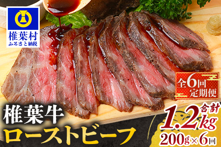 【６回定期便】 宮崎県産 椎葉牛 ローストビーフブロック 200g（100g×2P）×6回 計1.2kg［ 定期便 椎葉 国産牛 黒毛和牛 和牛 牛肉 赤身 肉 牛 お肉 ブロック肉 冷凍 定期 ギフト おすすめ 人気］TK-106