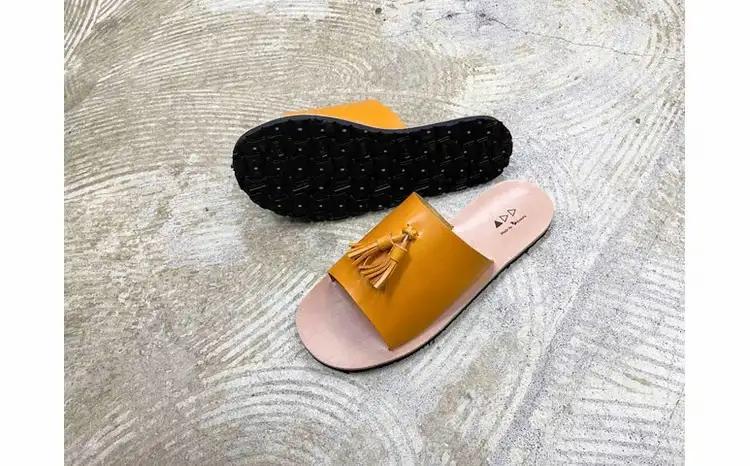タッセルサンダル・マスタード　[23cm～25cm]  サンダル 本革 レザー 革 レディース 婦人靴 タッセルサンダル 靴 天然皮革上品 おしゃれ ファッション 誕生日 栃木レザー 受注生産 ［24