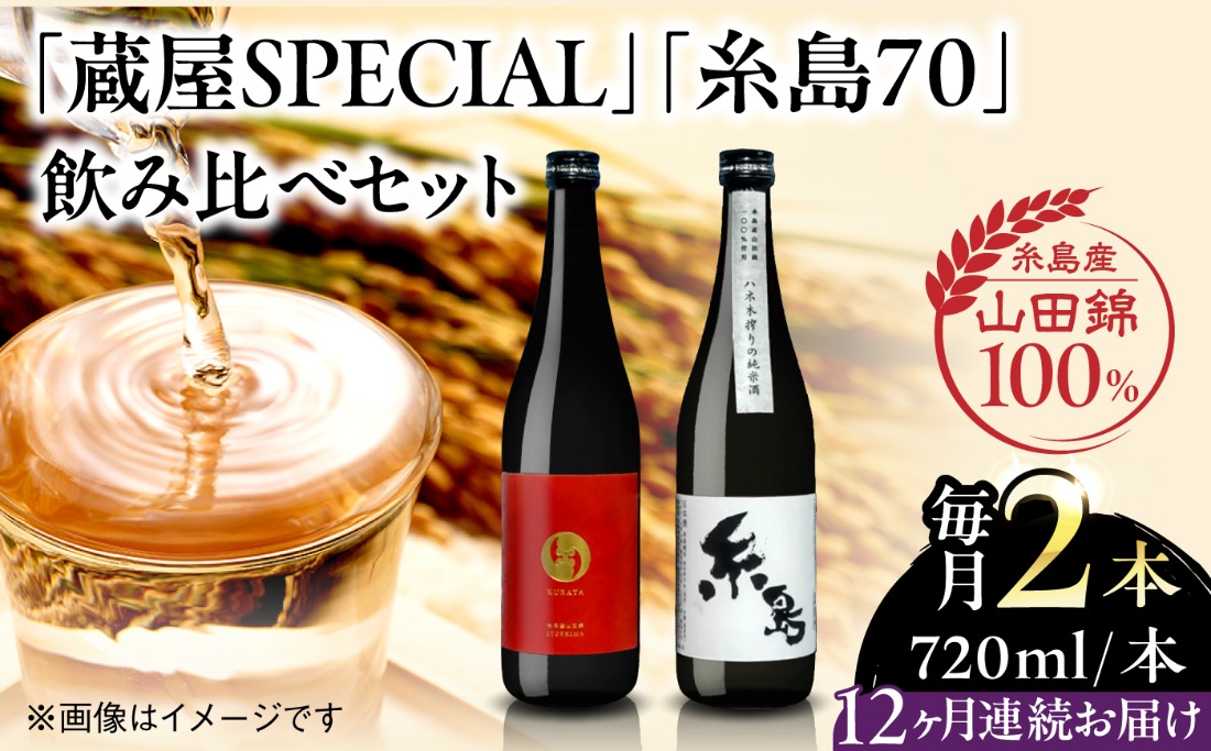 【先行受付中】【全12回定期便】【蔵屋・白糸酒造コラボ】 蔵屋SPECIAL / 糸島70 純米酒 飲み比べセット 720ml×2本   【2026年12月以降順次発送】糸島市 / 蔵屋 [AUA040]