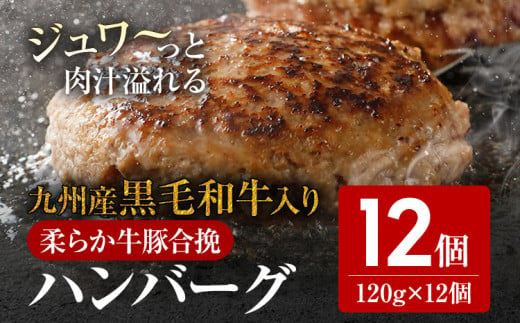 九州産黒毛和牛入 生ハンバーグ 12個入 肉汁たっぷり 120g×12個 黒毛和牛 九州産 牛豚合挽 ハンバーグ 柔らかい 肉 牛 小分け お取り寄せグルメ お取り寄せ グルメ 九州 福岡県 古賀市