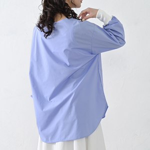 【THE INDUSTRY WORKS】袖リブ仕様ブラウス（ブルー）・1着　TIW-W039（55-28-BL） レディース ブラウス