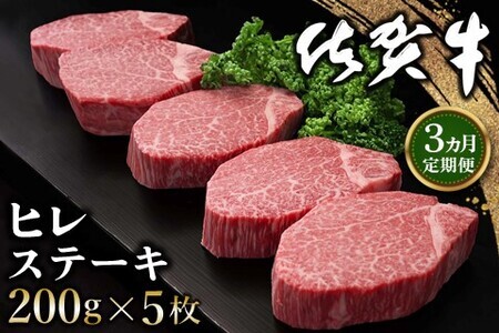 【3カ月定期便】佐賀牛 ヒレステーキ 200g×5枚(計15枚)【佐賀牛 ヒレステーキ フィレステーキ ヒレ肉 フィレ やわらか 上質 サシ 美味しい クリスマス パーティー イベント お祝い ブランド肉 定期便 3か月定期】 K030505