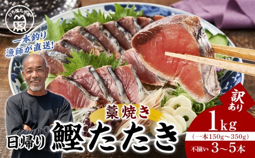 
                  かつお一本釣り漁師が直送！ 日帰りかつおの藁焼きたたき 訳あり 1kg入
                