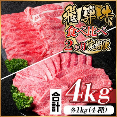 飛騨牛霜降り・赤身食べ比べセット　2ヶ月定期便　計4kg　A4～A5【配送不可地域：離島】【4058459】