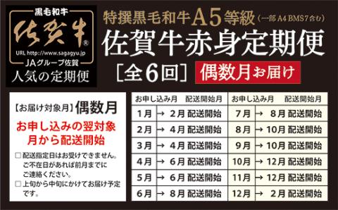 ｎ－６ 【偶数月に６回発送】大人気！佐賀牛 赤身の定期便