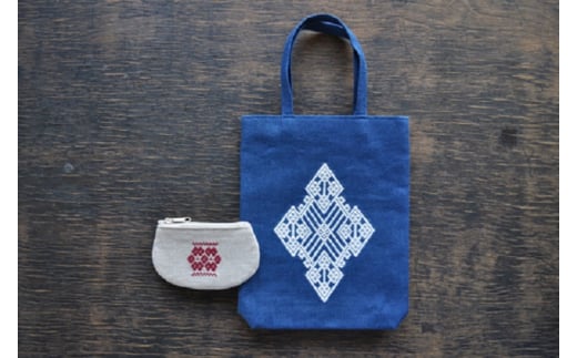 津軽こぎん刺し　ミニバッグ＆小銭入れ【 民芸品 工芸品 伝統技術 ファッション カバン ファッション小物 財布 散歩  】