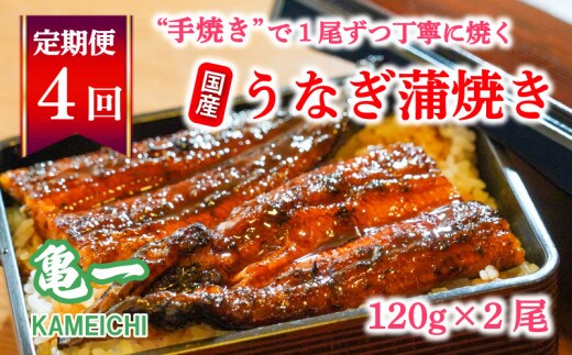 
										
										定期便 4回 うなぎ 蒲焼 約120g 2本 老舗 亀一 手焼き 鰻 タレ セット
									