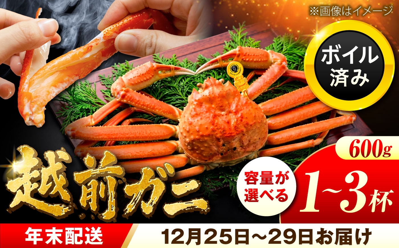 
                  【先行予約/12月25日より順次発送】【年末希望】 越前がに 600g / 越前がに カニ ズワイガニ ずわいがに かに 小浜市 / まるほ商店 【配送不可地域：北海道・沖縄・離島】[BFCS033～035]
                
