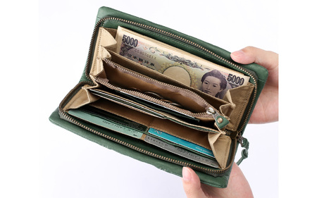 豊岡財布　牛革ラウンドファスナー長財布 ミント