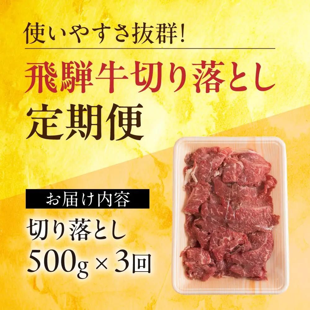 飛騨牛　A5 牝牛 切り落とし 500g 3か月定期便 ステーキ 牛肉 焼肉 高級 黒毛和牛 和牛 切り落とし 訳あり