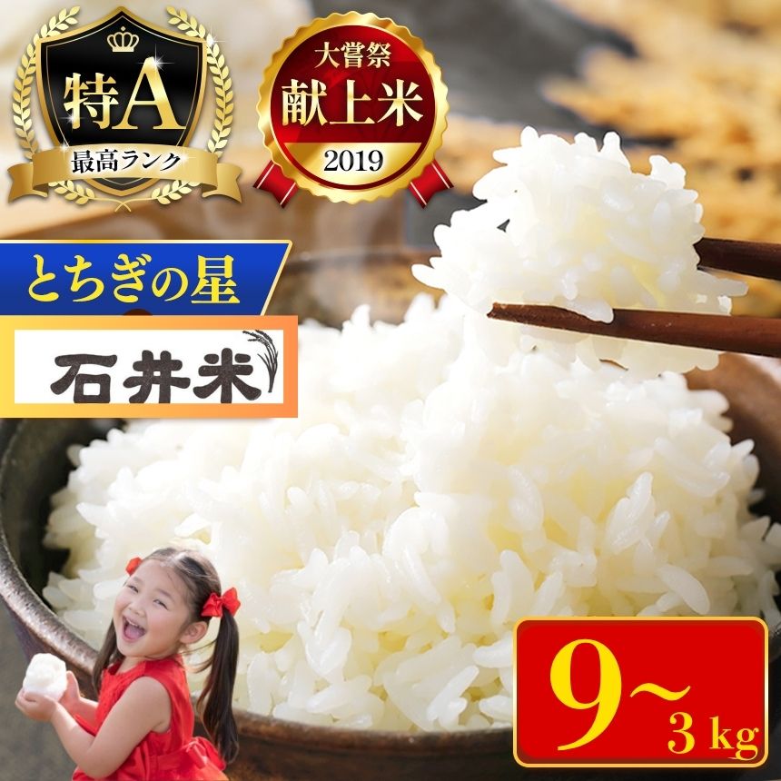【ふるさと納税】令和7年新米 石井米（とちぎの星）選べる内容量 3~9kg | 3kg 4.5kg 9kg ふるさと納税 とちぎの星 那珂川町産 美味しい お弁当 おにぎり おいしい 数量限定 ご飯 送料無料 栃木県 那珂川町