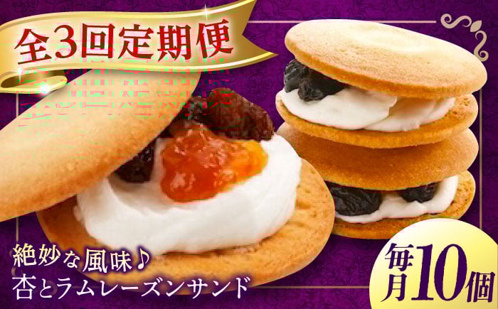 
            【全3回定期便】 お菓子 杏とラムレーズンサンド 10個入り　お菓子 あんず おやつ 菓子 お茶 レーズン スイーツ 広島県福山市/有限会社勉強堂 [BAFL015]
          