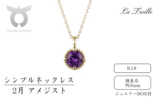 シンプルネックレス　Ｋ18【2月：アメジスト】