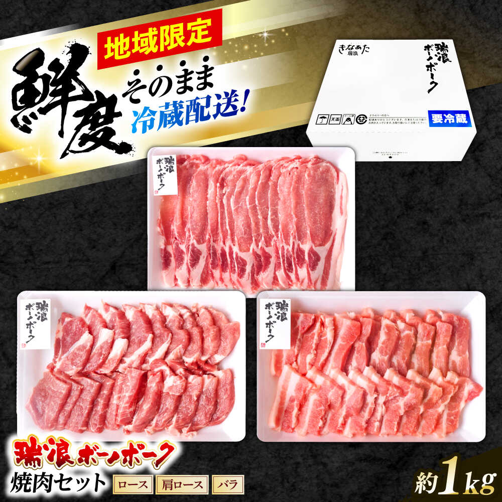 【ふるさと納税】※冷蔵配送/地域限定※ 岐阜県産 豚 瑞浪ボーノポーク 焼肉 1kg 食べ比べセット (ロース・肩ロース・バラ) 瑞浪市 / きなぁた瑞浪[AZCI022]