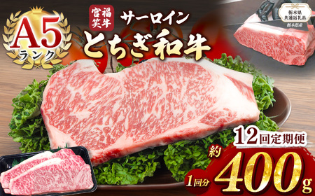 【栃木県共通返礼品】【定期便12回】宮福笑牛(とちぎ和牛) A5 サーロインステーキ　約200gx2枚  | 栃木県 下野市