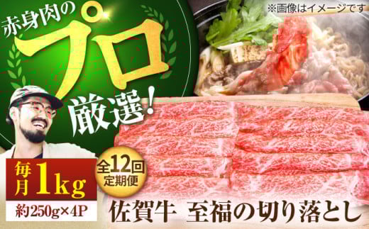 【牧場直送】【12回定期便】佐賀牛 至福の切り落とし 1kg（250g×4パック）【佐賀セントラル牧場】佐賀県産 牛肉 切り落とし スライス 小分け 国産 牛肉 きりおとし すき焼き しゃぶしゃぶ 九州 佐賀県 白石町 [IAH096]