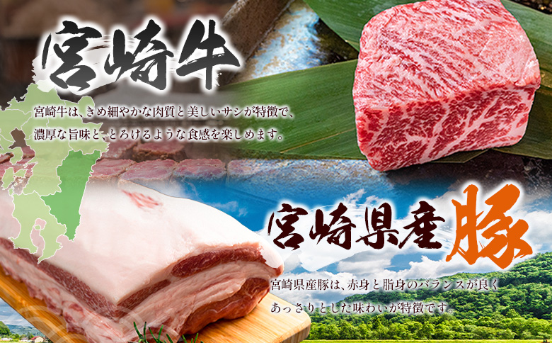 宮崎牛×県産豚 すき焼き食べ比べ 合計1kgセット 人気 小分け スライス 冷凍【C457】