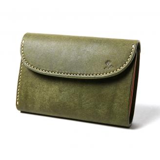 ＭＯＴＯマットバケッタ三つ折りミドルウォレット（GREEN）本池秀夫監修　LEATHER ARTS & CRAFTS MOTO