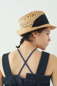 Mia Hat Lace Soft Hat 004 レース ソフトハット 麦わら帽子【Black】 帽子 ラフィアブレード 58cm 天然草木 黒リボン ファッション カジュアルスタイル フェミニン 