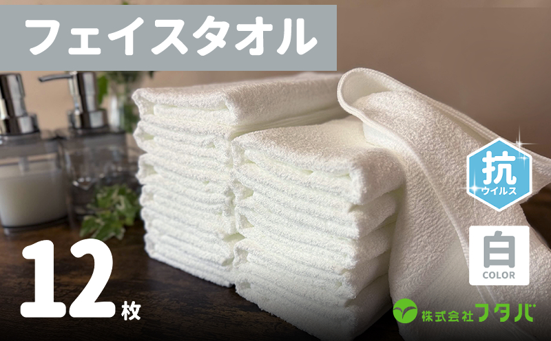 白タオル12枚（抗ウイルス加工）【泉州タオル 国産 吸水 普段使い シンプル 日用品 大阪 泉佐野 大阪府 泉佐野市】