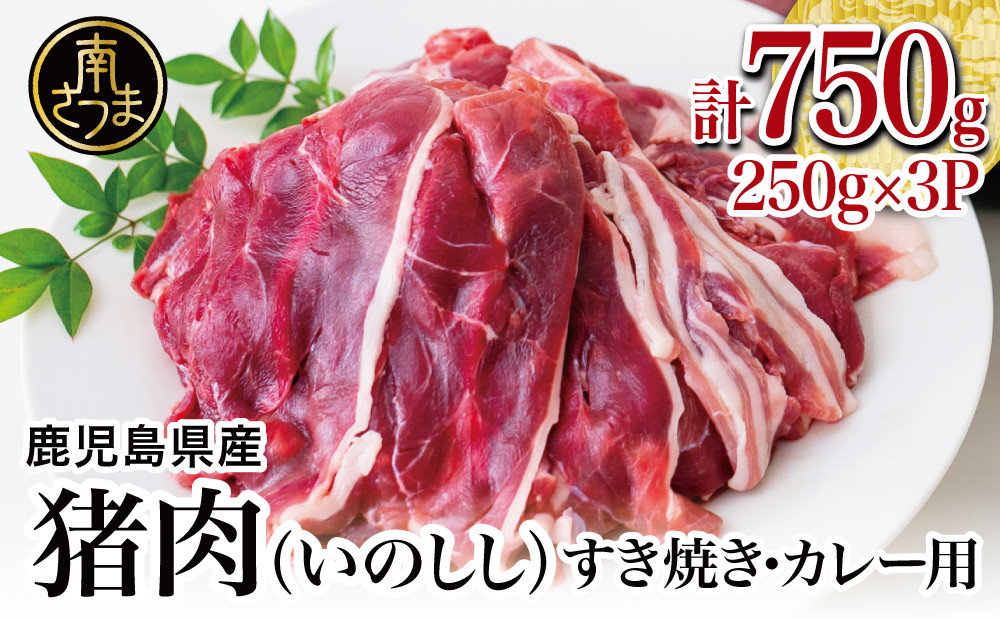 
【南さつまジビエ】鹿児島県南さつま産 猪（いのしし）肉　すき焼き・カレー用 計750g（250g×3P） 冷凍 グルメ ジビエ肉 ジビエ イノシシ 調理用
