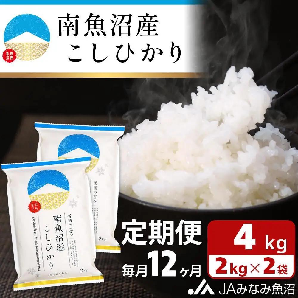 【JAみなみ魚沼定期便】南魚沼産こしひかり （2kg×2袋×全12回）精米｜こしひかり