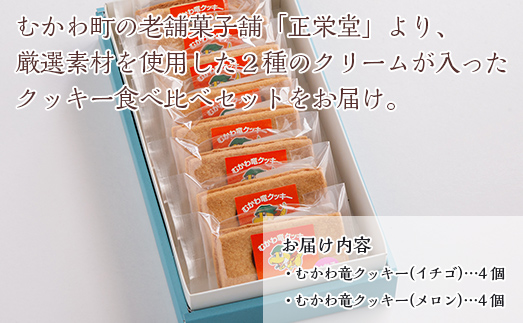 北海道むかわ町 むかわ竜クッキー イチゴクリーム(4個)&メロンクリーム(4個)計8個食べ比べセット MKWQ003