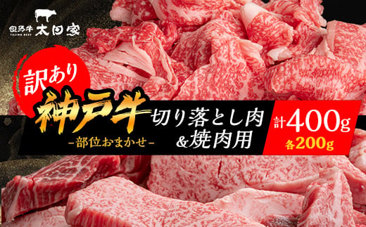 
                  神戸牛 訳あり お試し 小分け 切り落とし肉&焼肉用(部位おまかせ) 計400g AGSP1【1662640】
                