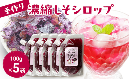 手作り濃縮しそシロップ 100ｇ×5袋セット 紫蘇 紫蘇ジュース しそジュース 保存料不使用 着色料不使用 無農薬 上越市