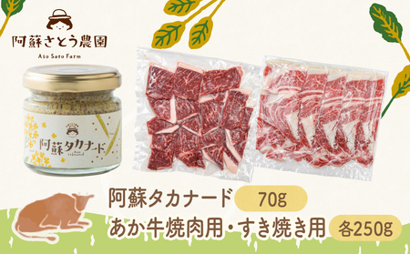 【ふるさと納税】阿蘇タカナード70g と あか牛 焼肉用 250g すき焼き用 250g セット 阿蘇高菜 あか牛 阿蘇さとう農園