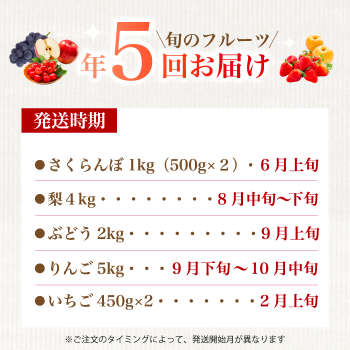 《2026年度先行受付》【フルーツ定期便全5回】 大容量 さくらんぼ 梨 ぶどう りんご いちご 2026年6月～発送 豪華フルーツ 詰め合わせ 採れたて 新鮮 産地直送 果物 広島県 三原市 059