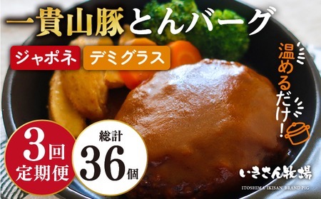 【全3回定期便】一貴山豚 とんバーグ 12個（ 6個 × 2種 ） 糸島市 / いきさん牧場 [AGB013] ハンバーグ デミグラス 冷凍 詰め合わせ 湯せん