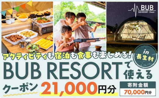 
X02-002 BUB RESORT グランピング 宿泊割引券（21,000円分）
