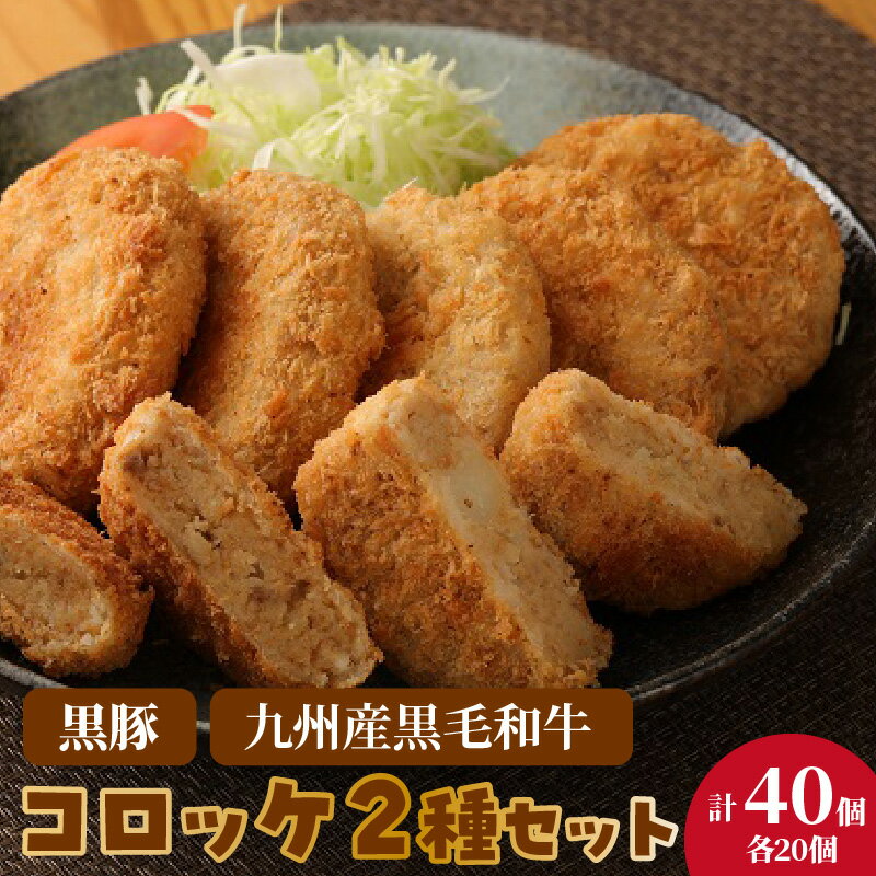 【ふるさと納税】コロッケ 詰合せ セット 計 40個 ホクホクコロッケ 鹿児島産 黒豚 九州産 黒毛和牛 各 80g × 40個 澱粉質 ホクホク 国産 馬鈴薯 サクサク 培焼式 生パン粉 おいしさ 口に広がる お取り寄せ お取り寄せグルメ 福岡県 久留米市 送料無料