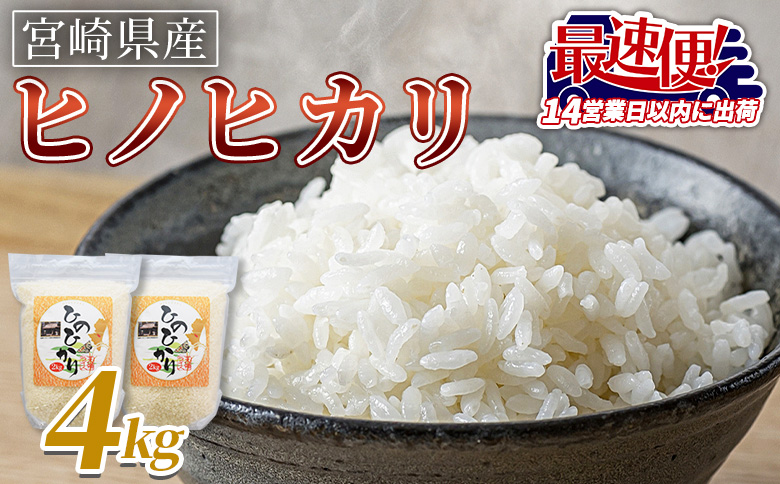 ＜宮崎県産米 ヒノヒカリ 4kg＞入金確認後、14営業日以内に順次出荷【 コメ 米 お米 白米 ご飯 飯 炊き立て こめ ひのひかり 宮崎県 県産 粒 お茶碗 炊き込みご飯 おにぎり 主食 】