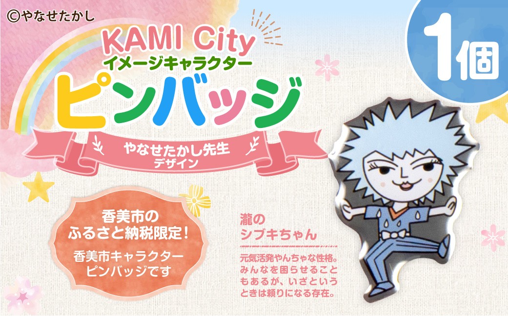 
                  香美市イメージキャラクターピンバッジ（瀧のシブキちゃん） ピンバッジ バッジ やなせたかし やなせたかし先生デザイン 香美市限定 ふるさと納税限定 高知県 香美市
                
