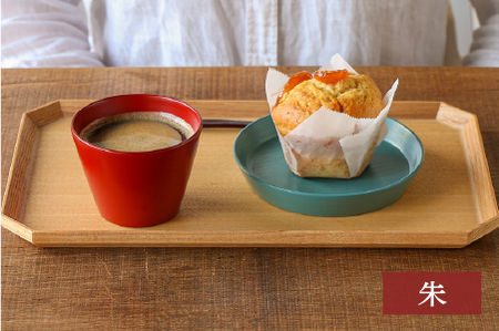 越前硬漆　水月器　朱