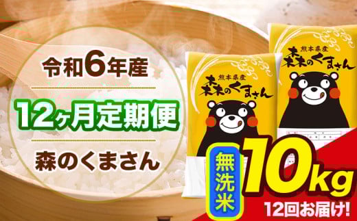 令和6年産 森のくまさん 【12ヶ月定期便】 無洗米 《お申し込み月の翌月から出荷開始》 10kg (5kg×2袋) 計12回お届け 熊本県産 単一原料米 森くま 熊本県 玉東町