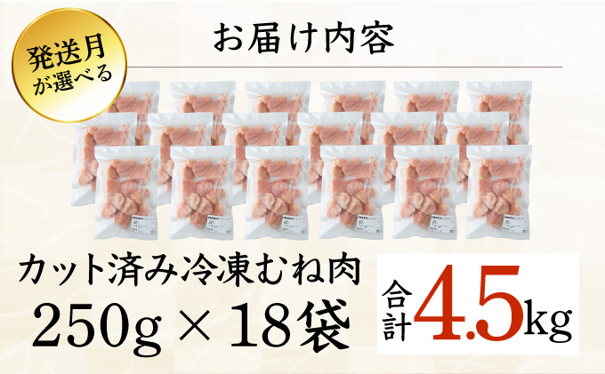 KU230-M45-2512 ＜2025年12月発送・数量限定＞ 小分け＆バラバラ！選べる！宮崎県産鶏むねカット 合計4.5kg (250g×18袋)