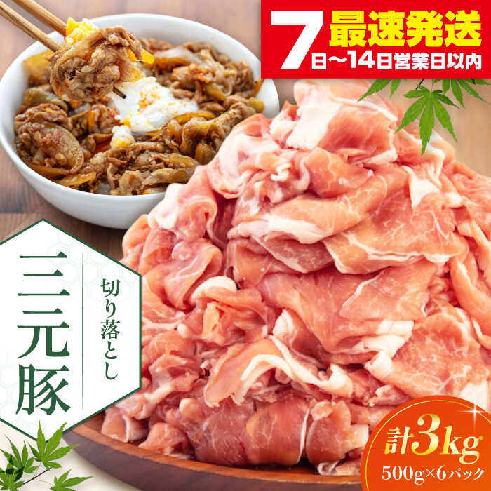 【ふるさと納税】 三元豚 切り落とし 3kg 500g 6パック 《喜茂別町》【平田牧場】 肉 豚肉 生姜焼き 小分け 冷凍 冷凍配送 北海道 平田牧場 おすすめ [AJAP007] 30000 30000円 3万円