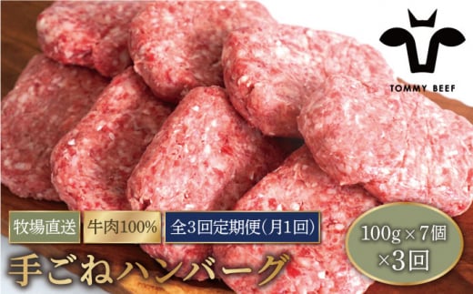 【牧場直送】【3回定期便】岩塩と牛肉のみで作った 手ごね ハンバーグ 100g×7個【有限会社佐賀セントラル牧場】 [IAH054]