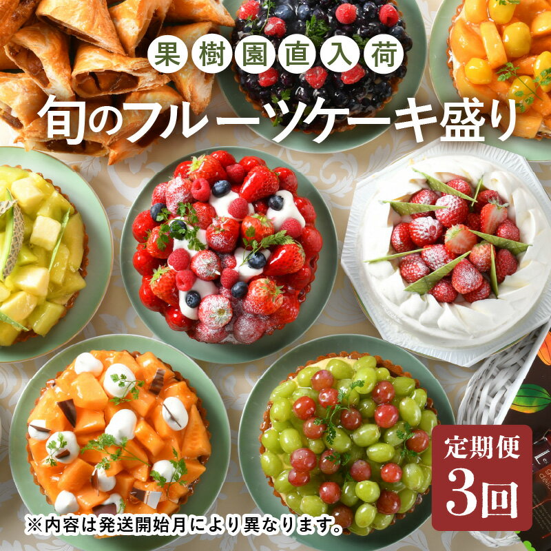 【ふるさと納税】定期便 ≪3ヶ月連続お届け≫ 果樹園直入荷！旬のフルーツケーキ盛り 8号(24cm) 【スイーツ デザート 洋菓子 ケーキ ホールケーキ チョコレート メロン タルト ティラミス チーズケーキ お取り寄せ ギフト 贈答 プレゼント お祝い事 お楽しみ】