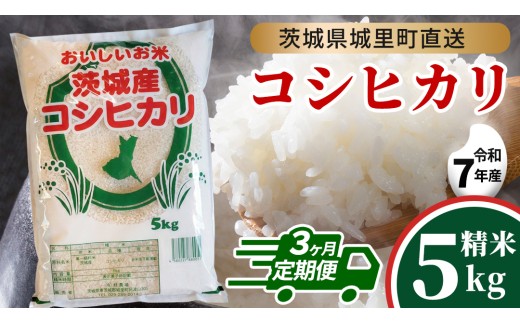 【 3回 定期便 】 コシヒカリ 5kg ×3回  令和7年 精米 産地直送 茨城県 城里町 新米 精白米 米 ご飯 こしひかり 米 白米 精米 単一原料米 (AX039)